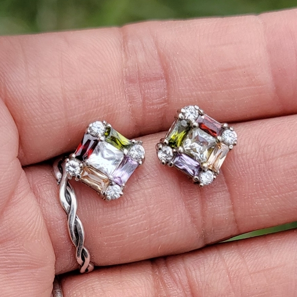 Stunning sparkling multi colored topaz 925 sterling silver diamond earrings - Picture 14 of 15